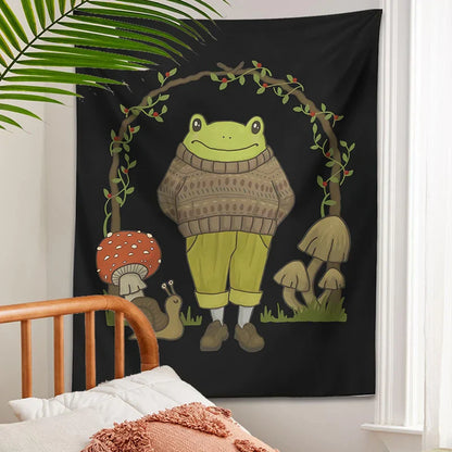 Frog Mushroom Aesthetic Tapestry Wall Hanging for Bedroom by Decobites