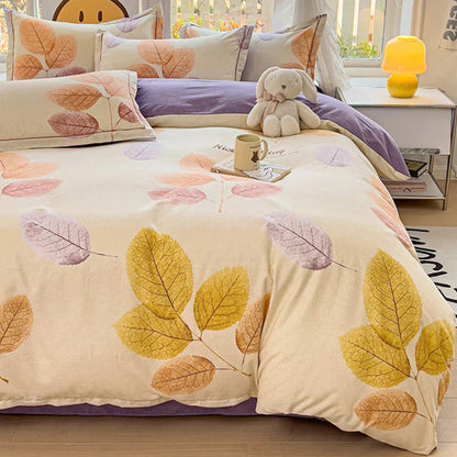 DecorBites™ Brushed Cotton Printed Duvet Cover Set - Single/Double Bed Bedclothes