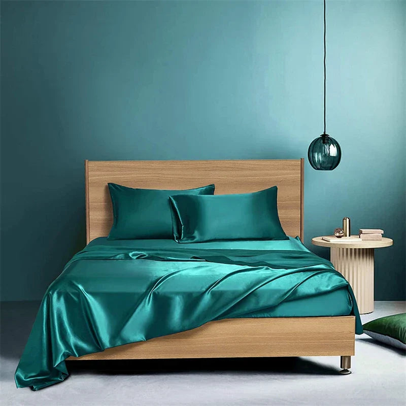 Decobites Satin Bed Sheet Set for Luxury High-End King Queen Twin Full Size Bed