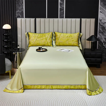 Decobites Luxury Jacquard Yellow Champagne Bedding Set with Satin Finish - 4-Piece