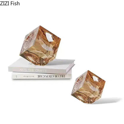 Adorno de escritorio DecorBites™ Estatua de cubo de cristal - Escultura decorativa creativa para habitaciones