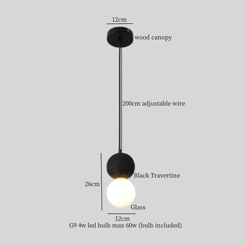 Lámpara colgante LED DecorBites™ de travertino negro para iluminación interior moderna