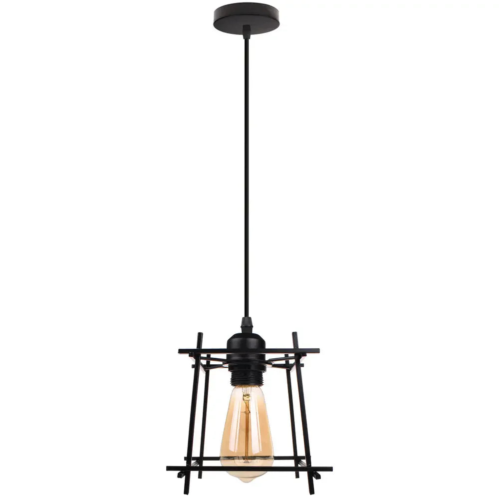 Vintage Black Metal Wire Cage Pendant Light