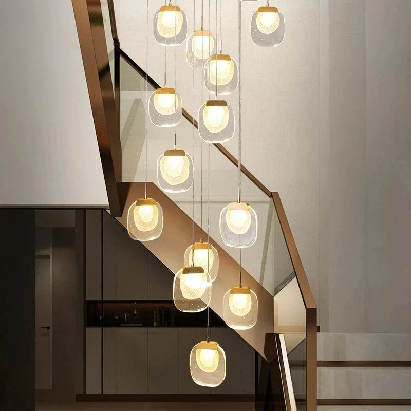 DecorBites™ Gold Crystal Staircase Chandelier: Luxury Indoor Lighting for Dining Room & Hallway