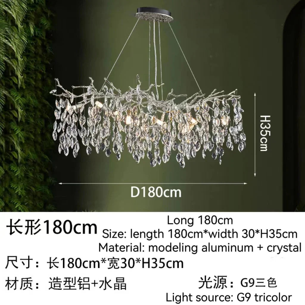 DecorBites™ Golden Crystal Tree Chandelier, Luxury Matte Aluminum Art Ceiling Light for Living Room