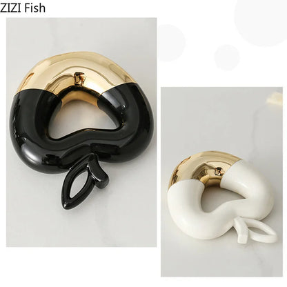 DecorBites™ Gold Apple Pear Statue Ceramic Ornaments Desk Decoration Modern Crafts Sculpture