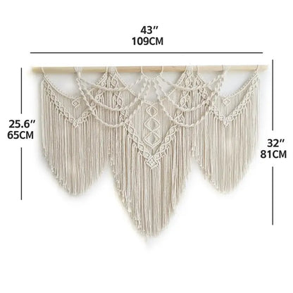 Decobites Boho Macrame Tassel Wall Hanging Tapestry with Wooden Stick