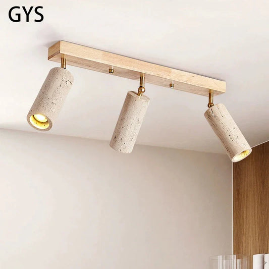 Foco de techo LED de 3 cabezales DecorBites™ para sala de estar o tienda de ropa - Luz de madera y piedra