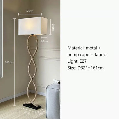DecorBites™ Hemp Rope Fabric Shade LED Floor Lamp for Nordic Retro Wabi Sabi Style