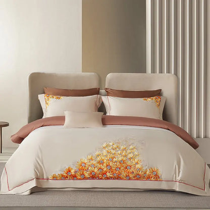 Decobites Sunflower Embroidery Bedding Set - Duvet Cover, Bed Sheet, Pillowcases Home Textiles