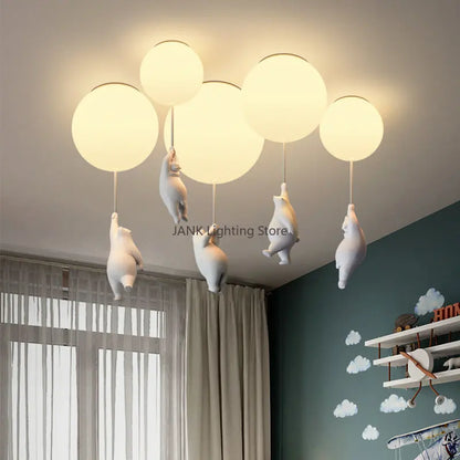 DecorBites™ Kids Cartoon Panda Polar Bear Ceiling Light Chandelier for Boys and Girls' Bedroom