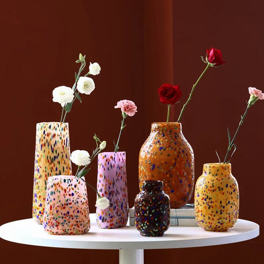 DecorBites™ Glass Vase with Colorful Dots for Home Decor & Hydroponic Plants