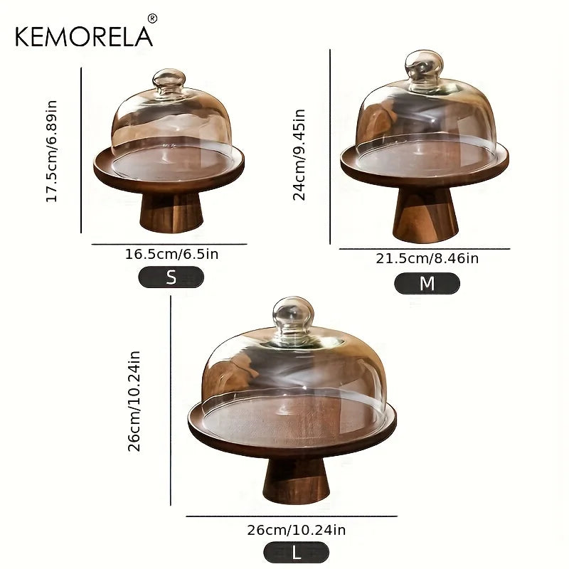 DecorBites™ Japanese Wooden Cake Tray with Glass Lid | Kitchen Food Storage Box