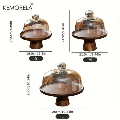 DecorBites™ Japanese Wooden Cake Tray with Glass Lid | Kitchen Food Storage Box