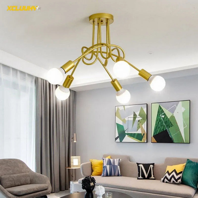 DecorBites™ Gold Black Sputnik Chandelier Pendant Light for Living Room Bedroom Farmhouse