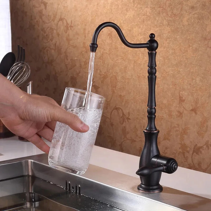 DecorBites™ Gold Kitchen Sink Faucet Cold Water Tap 360° Rotating Drinking Faucet Solid Brass