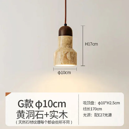 DecorBites™ Japanese Wooden Stone Chandelier Pendant Light, Wabi-Sabi Style Yellow Cavity-Stone Lamp