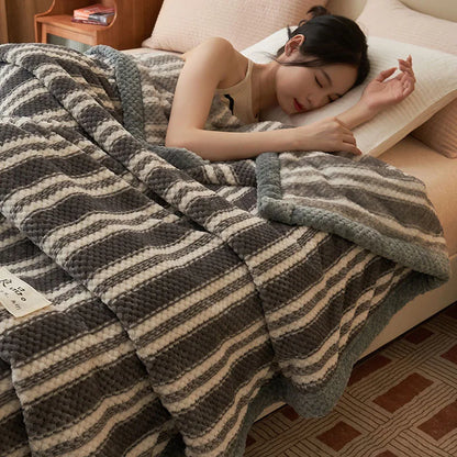 DecorBites™ Japanese Striped Coral Fleece Blanket: Warm Sofa Cover, Office Nap Shawl, All Seasons