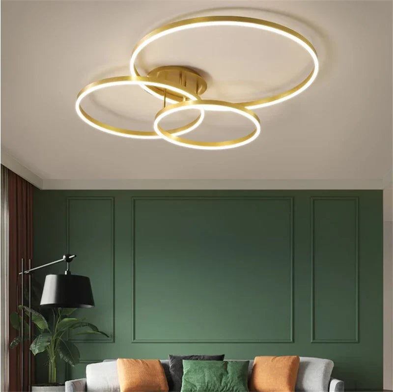 Lámpara de techo LED redonda de café dorado Decorbites™ con pantalla de acrílico - Accesorio creativo para sala de estar