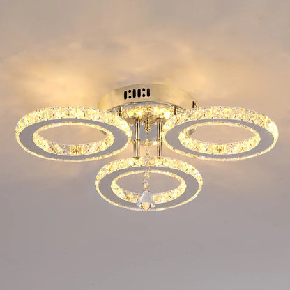 DecorBites™ Crystal Chandelier 3Rings Chrome Pendant Light for Bedroom Living Room