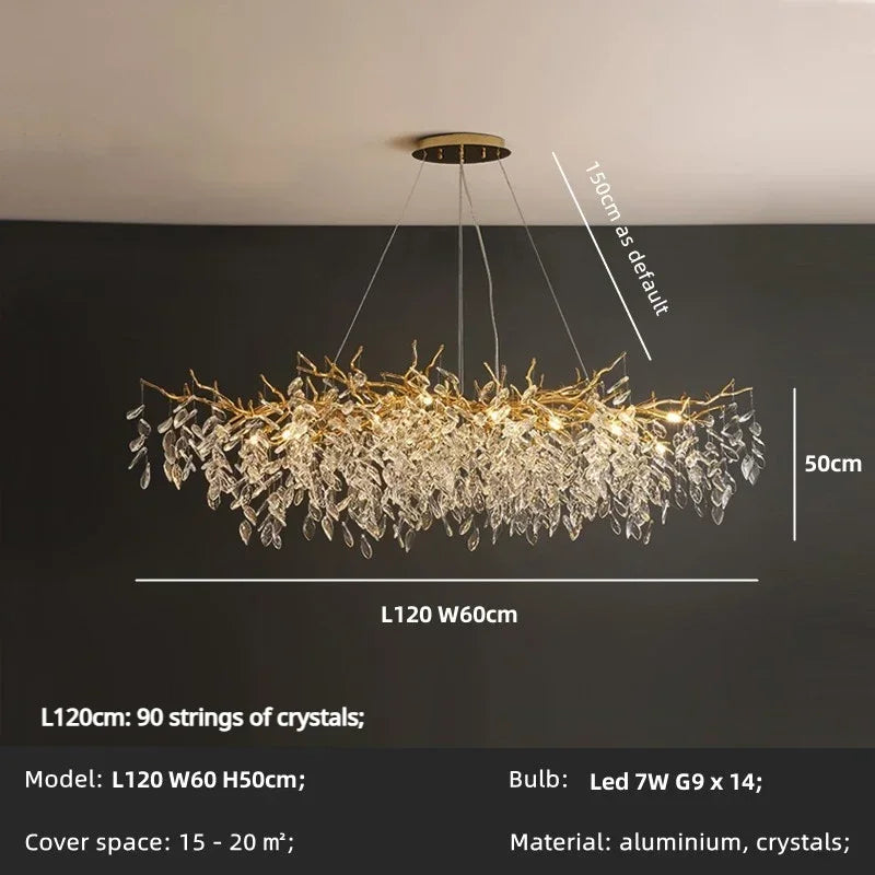 Lámparas colgantes LED de cristal DecorBites™ con forma de rama dorada para comedor