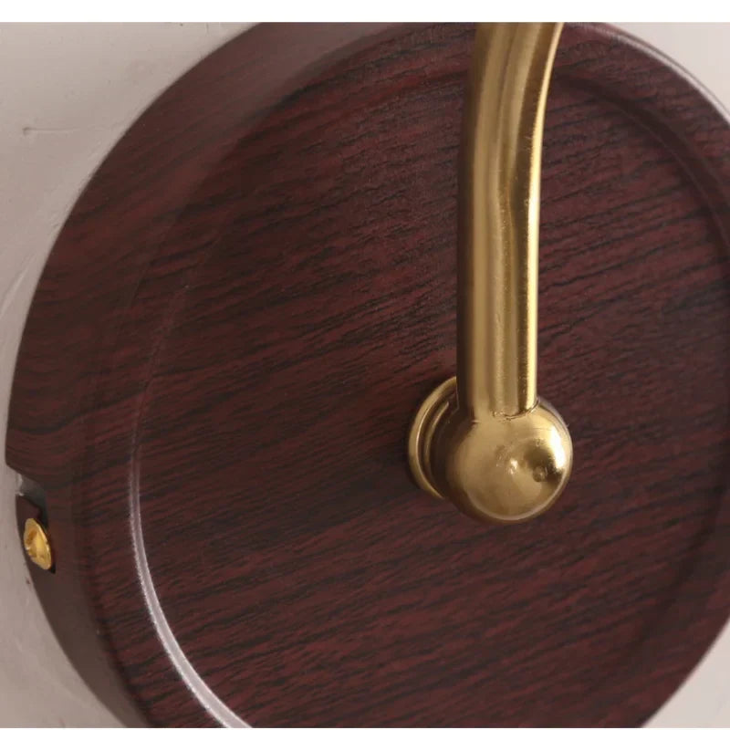 DecorBites™ LED Wall Light Glass Fixture Pull Chain Switch Wood Bedside Sconce