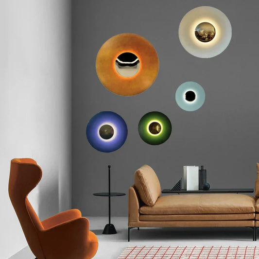 Aplique de pared LED redondo de metal colorido DecorBites™ para sala de estar, dormitorio, pasillo o escaleras