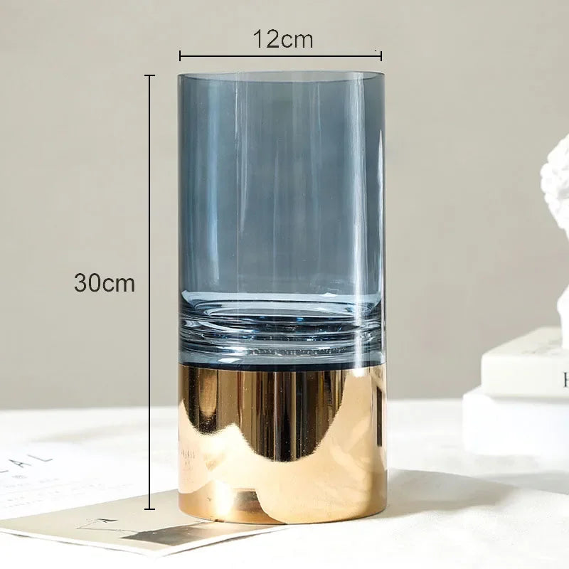 DecorBites™ Gold Glass Vase Clear Desk Decor Hydroponic Floral Arrangement Bud Flower Pot