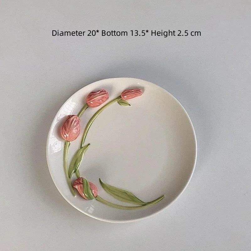 Taza de café de cerámica DecorBites™ con tulipán en relieve 3D - Taza de flor irregular hecha a mano