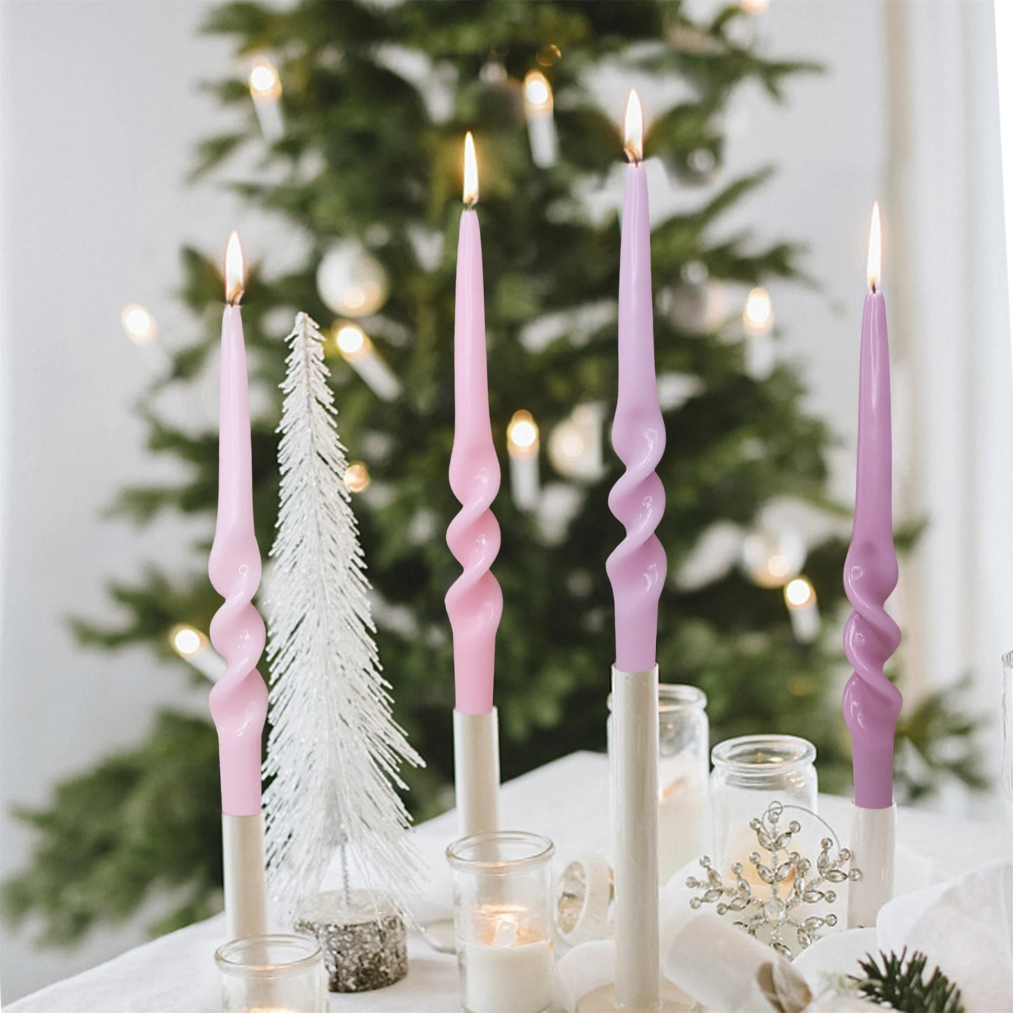 4pcs Long Pole Spiral Taper Candles Luxury Gradient Colored Tapered Candlesticks for Home Wedding Tall Twisted Candle Gift Set