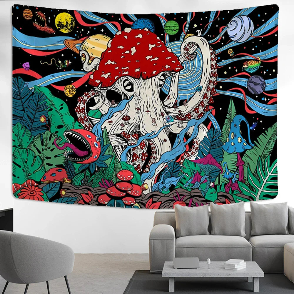 Decobites Abstract Mushroom Tapestry Wall Hanging for Psychedelic Room Decor