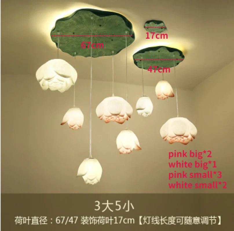 DecorBites™ Lotus Glass Pendant Lamp: Elegant Pink Lotus Lighting for Home Decor