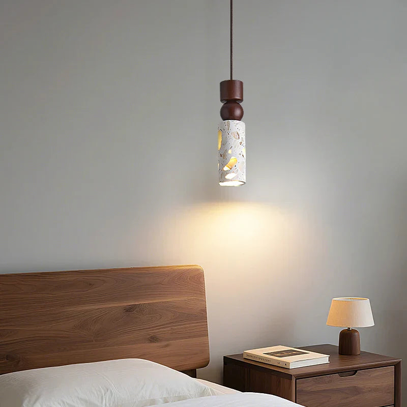 DecorBites™ LED Terrazzo Pendant Lamp White Stone Wood Hanging Light