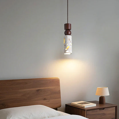 DecorBites™ LED Terrazzo Pendant Lamp White Stone Wood Hanging Light