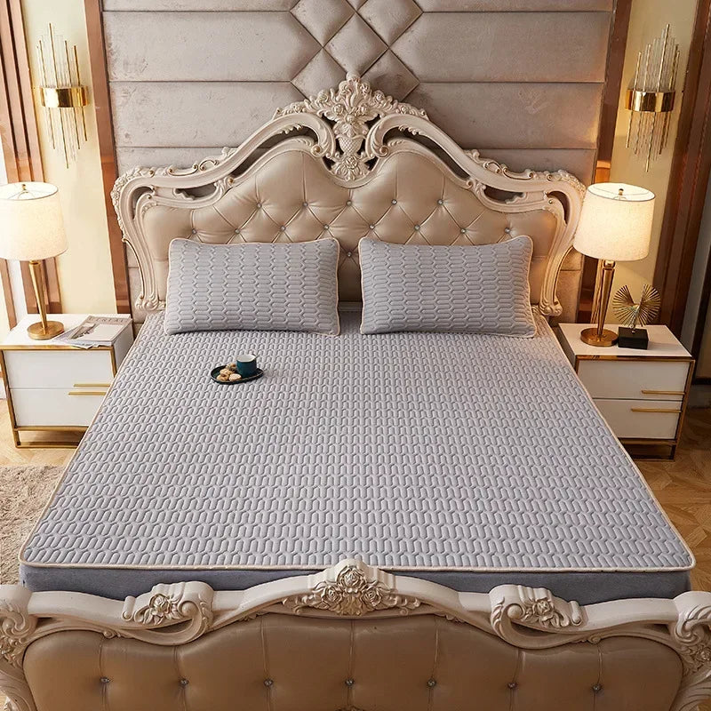 DecorBites™ Cartoon Print Silky Mattress Set: 4-Layer Quilted Breathable Cushion