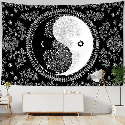 Decobites Moon Tree Life Tapestry: Kawaii Mandala Wall Hanging for Boho Room Decor