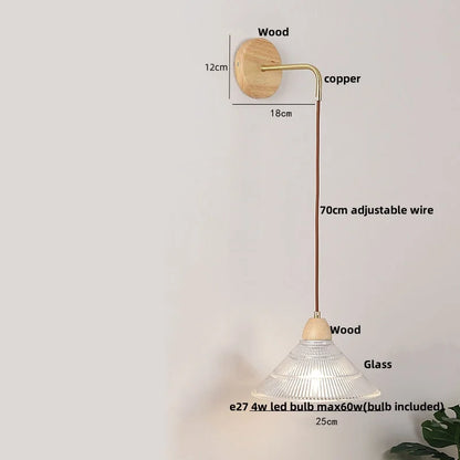 DecorBites™ Clear Glass LED Wall Lights with Wood Pull Chain Switch - Modern Copper Stair Light