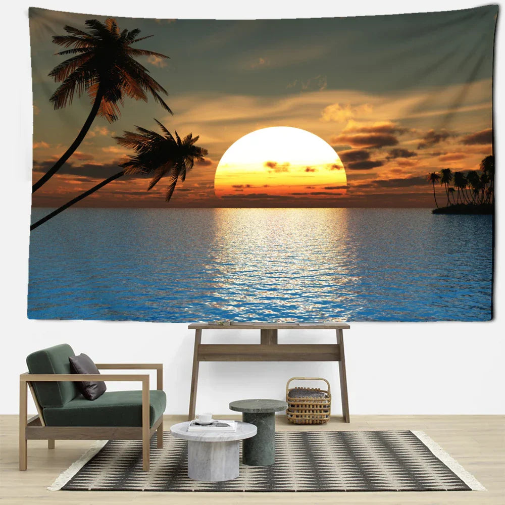 Decobites Sunset Seaside Landscape Tapestry Wall Hanging for Bohemian Hippie Decor