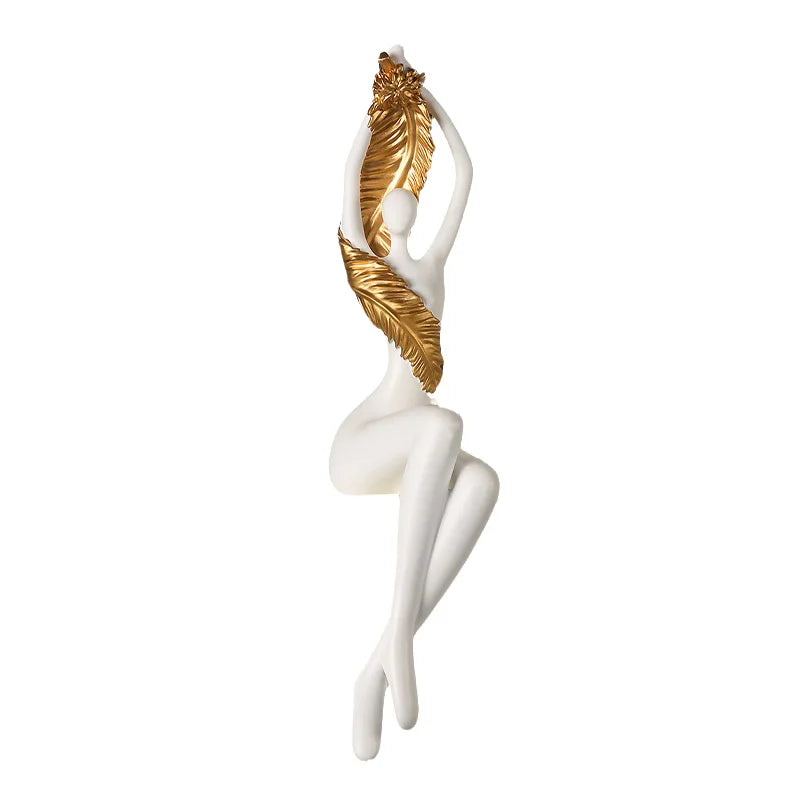 DecorBites™ Large Nude Feathered Body Sculpture | Modern Abstract Sitting Figurine Statues