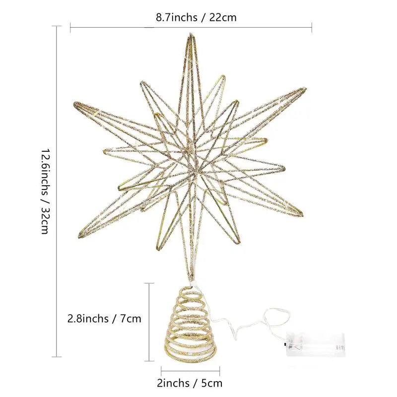 12.6 Inch Creative LED Lights Glitter Christmas Tree Decoration Christmas Tree Topper Christmas Tree Star Light Up party Props