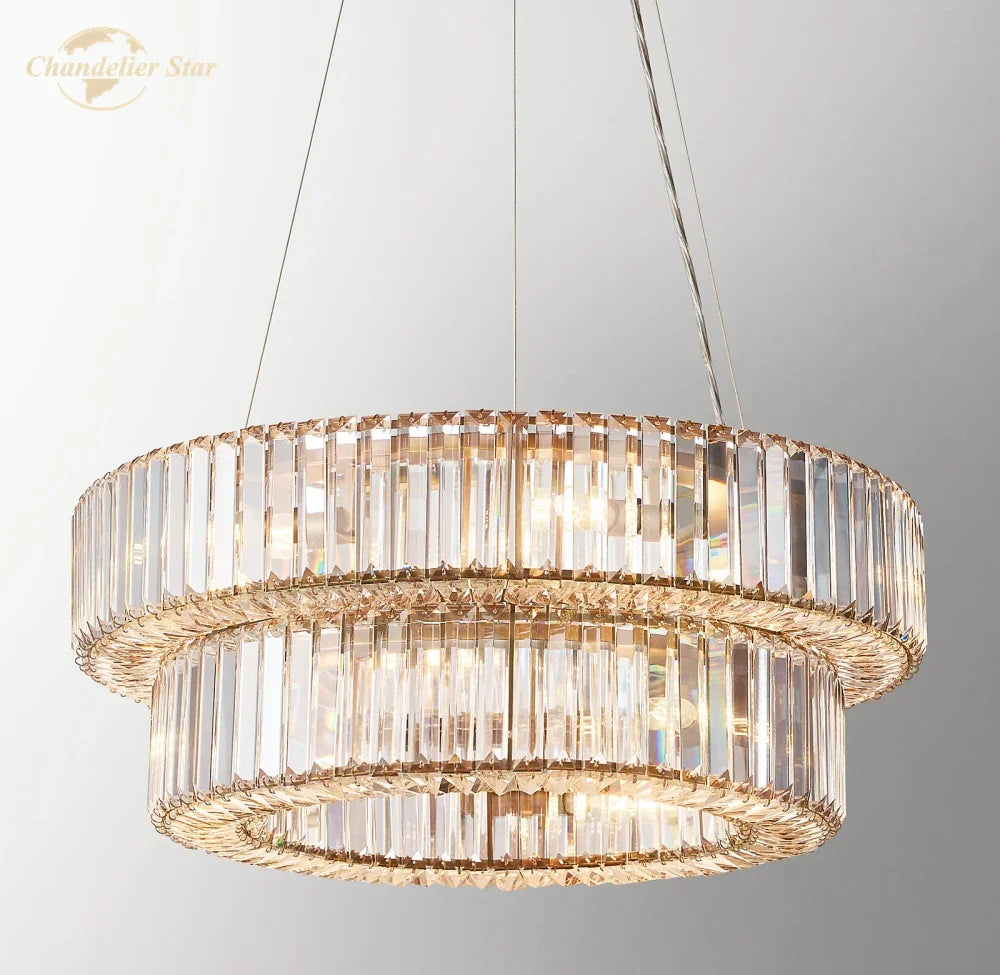 DecorBites™ Halo Elliana Crystal Chandelier Pendant Light - Elegant Tiered Round Hanging Lamp for Home