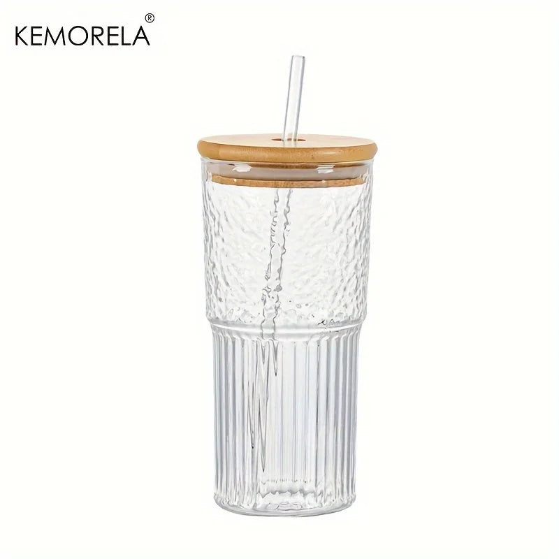 كوب ديكوربايتس™ الزجاجي المضلع سعة ٥٠٠ مل مع غطاء وماصة | كوب أنيق للشرب لجميع المناسبات