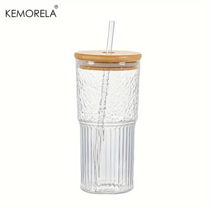 كوب ديكوربايتس™ الزجاجي المضلع سعة ٥٠٠ مل مع غطاء وماصة | كوب أنيق للشرب لجميع المناسبات