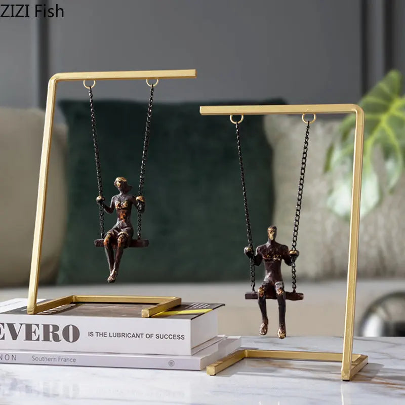 DecorBites™ Golden Swing Metal Sculpture Desk Ornament - Modern Home Decor