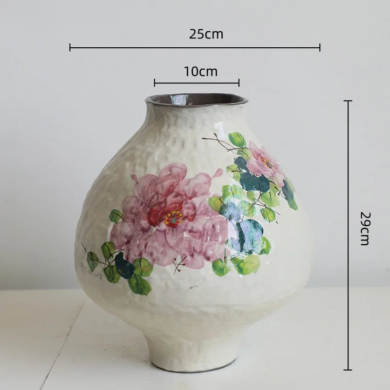 Jarrón de Flores en Acuarela China Hecho a Mano™ Decorativo Retro de Cerámica