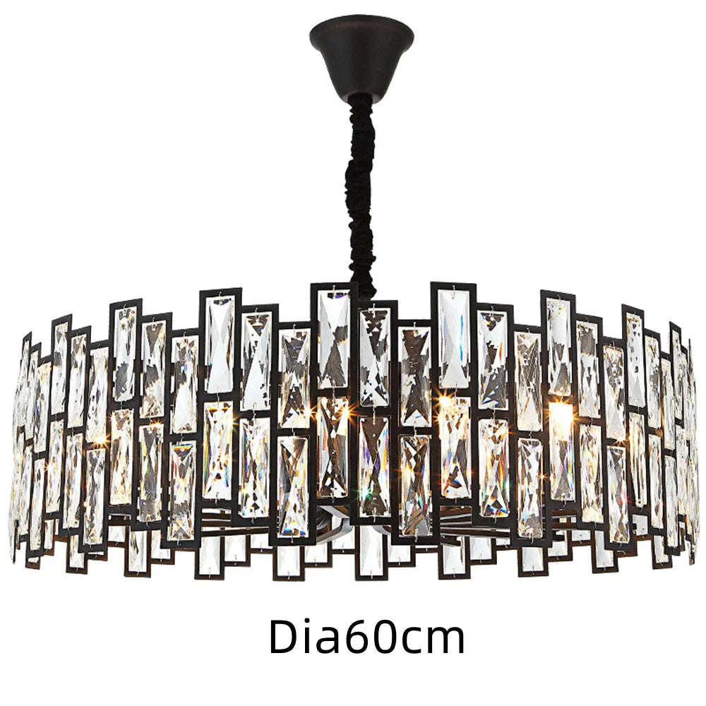 DecorBites™ Black Crystal Chandelier: Elegant Round Hanging Lamp for Living Room, Dining Room & Restaurant