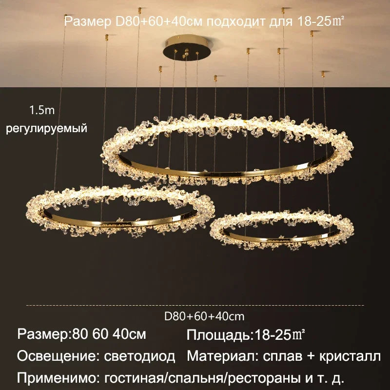 Decorbites™ Lámpara de Araña Redonda LED de Cristal Dorado para Iluminación de Lujo en Interiores
