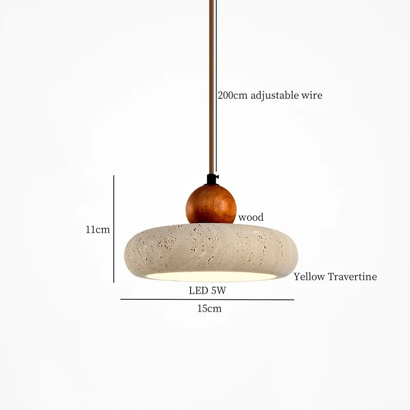 DecorBites™ LED Pendant Lamp Mid Century Modern Decor Yellow Travertine Wood Hanglamp