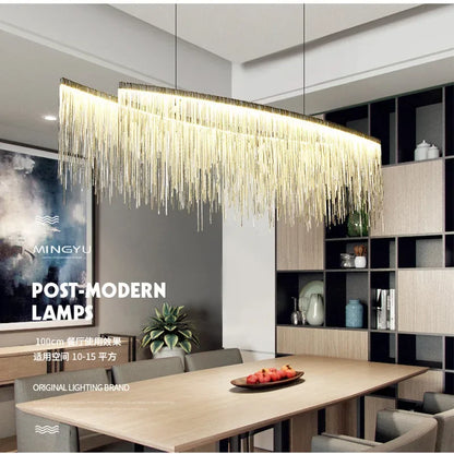 DecorBites™ LED Aluminum Tassel Chandelier: Modern Dimmable Light for Living Room, Hotel, Hall