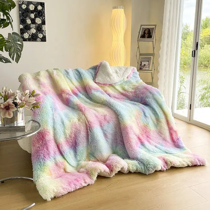 Decobites Shaggy Mink Berber Fleece Patchwork Blanket - Cozy Vintage Style for Winter Warmth